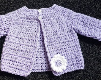 Cute, crocheted baby cardigan, 0-3 months, various colours, free uk delivery