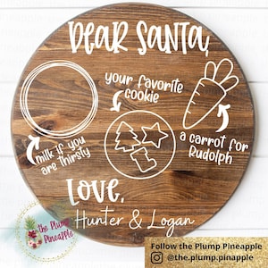 Bandeja de Papai Noel para madeira redonda pronta para gravação a laser svg Bandeja de Natal Círculo svg Bandeja de biscoitos de Papai Noel svg DEAR SANTA svg