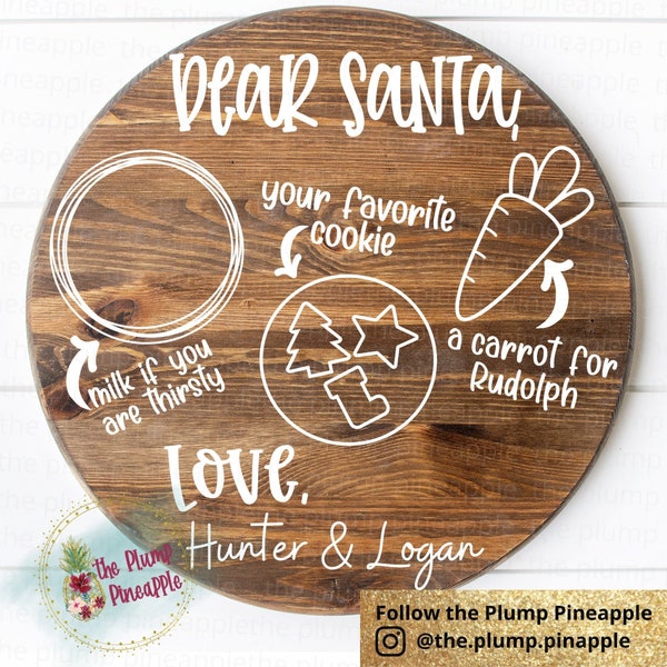 Santa Tray for Wood Round Laser Ready Engrave svg Christmas Tray Circle svg Santa Cookie Tray svg DEAR SANTA svg