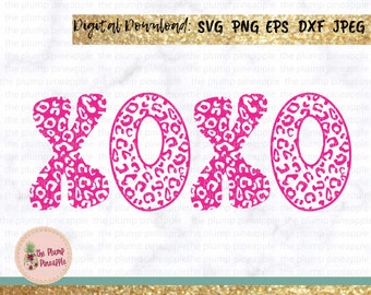 XOXO Valentines Day, Retro Love, Hugs and Kisses, Cheetah Leopard Print SVG cut file, cricut file, vinyl cut file