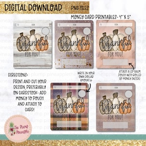 Grato per te Fall Farmhouse Pumpkin Theme Printable Money Card Gift PNG Download digitale