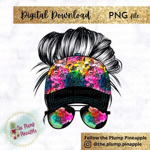 ZaubererHaus Messy Bun Bundle Haar sonnenbrille Baseball Mütze PNG Sublimation Wasserrutsche Digital Design