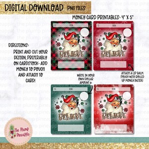 Tradizionale rosso e verde con Vintage Jolly Santa, Believe in Santa Theme Printable Money Card Gift PNG Download digitale