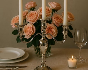 Wedding Table Silver Plated Three Armed Vintage Candelabra Home Decor Retro Vintage Silver Candelabra  Wedding Table Decor Silver Decor