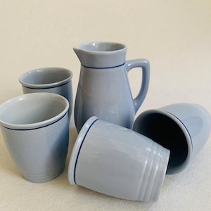 Collectible Porcelain Austrian Jug and 4 Cups Vintage Lilien Porcelain Retro Collectible Ceramics Vintage Kitchen Blue Ceramics Blue Glasses