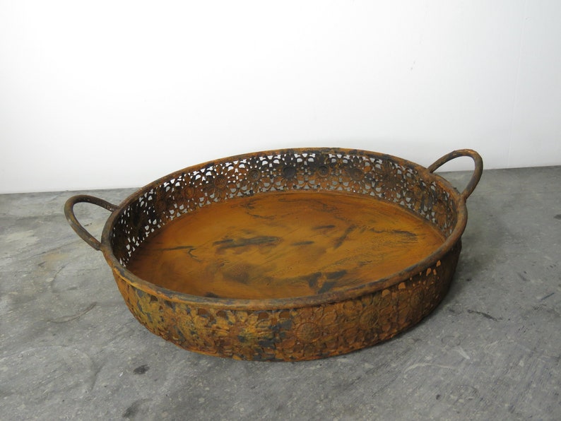 Metal Decorative Candle Plate Rusted Tray Patina Deco Etsy