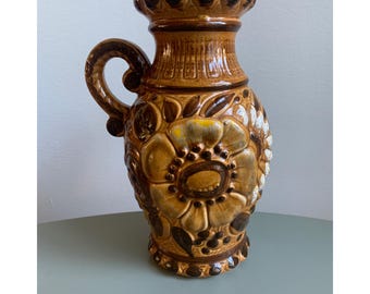 Pitcher Vintage Collectible Home Decor Collectible West German Pottery Jug Brown Vintage Retro Jug Collectible Vintage Pottery Jug