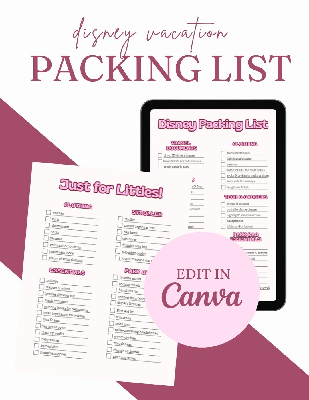 WDW Vacation Packing List - Etsy