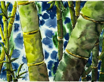 竹の民芸品 トッド・ヤングの絵画「竹の水」の大型アートプリント