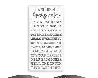 Family House Rules - Be Kind to Others - Love Deeply - Respect Each Other - Live Your Truth - Whimsical Farmhouse Wall Art Canvas