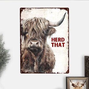 Highland Cow Sign, Herd That, Scottish Cow Bathroom, Bathroom Funny Cow, Decorating, Boho Farmhouse Sign, Vintage Tin Sign or Canvas 2026
