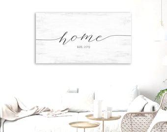 Home Sign, Established Date, Typography, Farmhouse Entry Way Decor, Large Wall Art, Living Room Wall Decor, Rustic Farmhouse, Gathering Sign