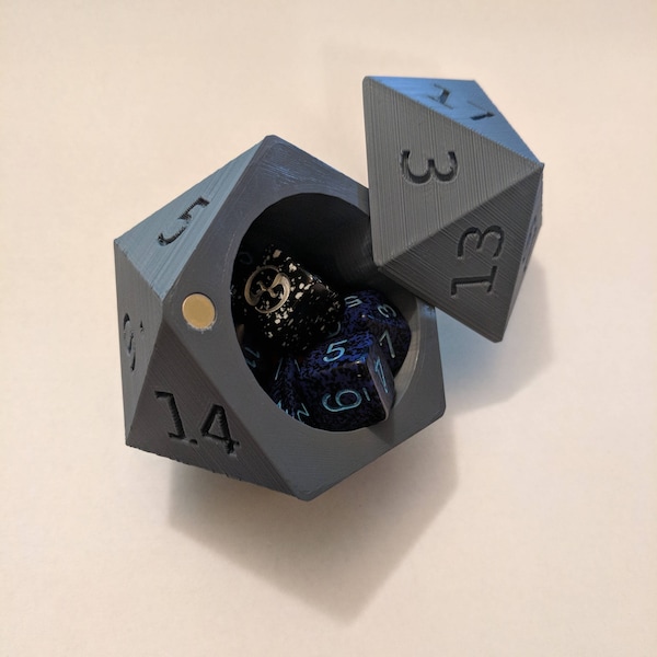 3D Printed D20 Dice Box with Magnetic Lid