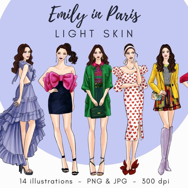 Emily in Paris - Light Skin Fashion illustration clipart, printable art, instant download, fashion print, watercolor clipart