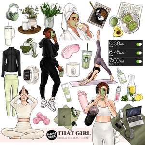 That Girl Planner Sticker Graphics, It girl aesthetic, Hand Drawn Fashion Illustration Clip Art, Watercolor Clipart Icons, PNG bundle