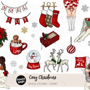 Cozy Christmas Hand Drawn Fashion Illustration Clip Art Watercolor Clipart Icons Glam Girly Bundle  Planner Sticker Graphics png