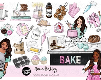 Home Baking Clipart Bundle: Watercolor Baking Icons (Digital Download), planner sticker graphics PNG