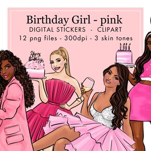 Geburtstagskind - rosa Mode Illustration Clipart, druckbare Kunst, sofortiger download, Mode Druck, Aquarell Clipart PNG