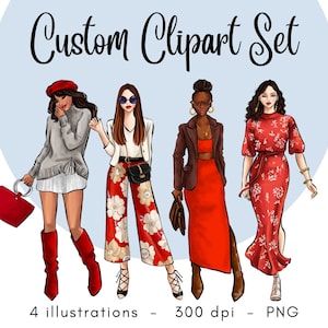 Aangepaste clipartset - mode-illustratie, png