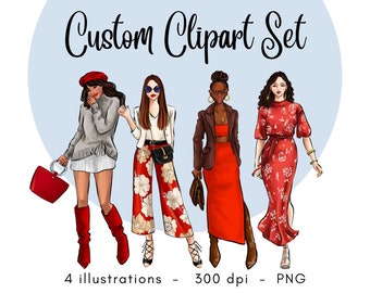 Benutzerdefiniertes Clipart-Set - Modeillustration PNG