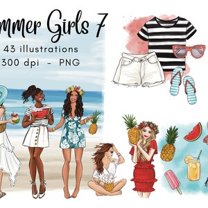 Summer Girls 7 fashion illustration clipart PNG