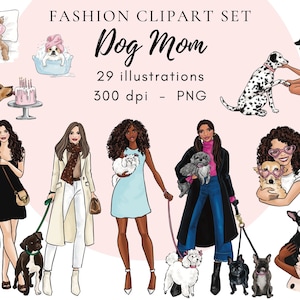 Dog Mom Fashion illustration clipart, printable art, instant download, fashion print, watercolor clipart PNG