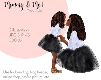 Mommy & Me Fashion Illustration: Dark Skin Watercolor Print (Digital Download)
