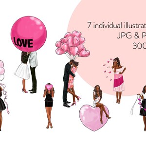 Valentine's Day Fashion Clipart: Dark Skin Watercolor Illustration (Digital Download) image 2