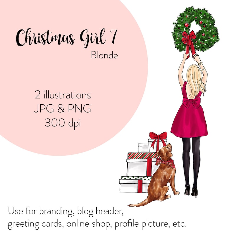 Fashion illustration Christmas Girl 7 Blonde printable art instant download fashion print watercolor illustration