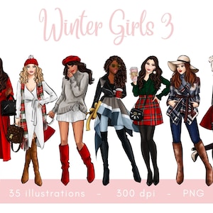 Winter Girls 3 fashion illustration clipart PNG