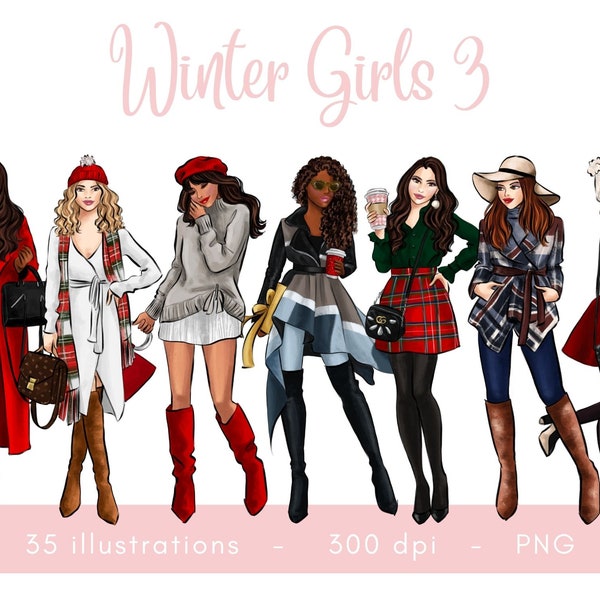 Winter Mädchen 3 Mode Illustration Clipart PNG