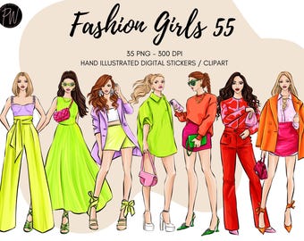 Fashion Girl Clipart: Watercolor Planner Stickers (PNG Bundle, Commercial Use