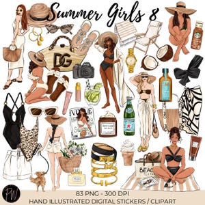 Summer Girl Clipart: Fashion Illustration PNG Bundle (Digital Planner Stickers)