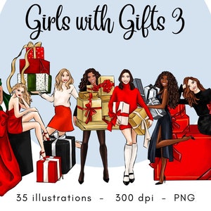 Girls with Gifts 3 fashion illustration clipart PNG, sublimation