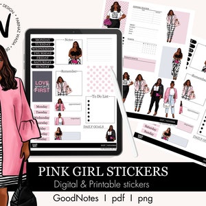 Pink Girl Digital Stickers: Fashion Planner, GoodNotes, PNG, PDF