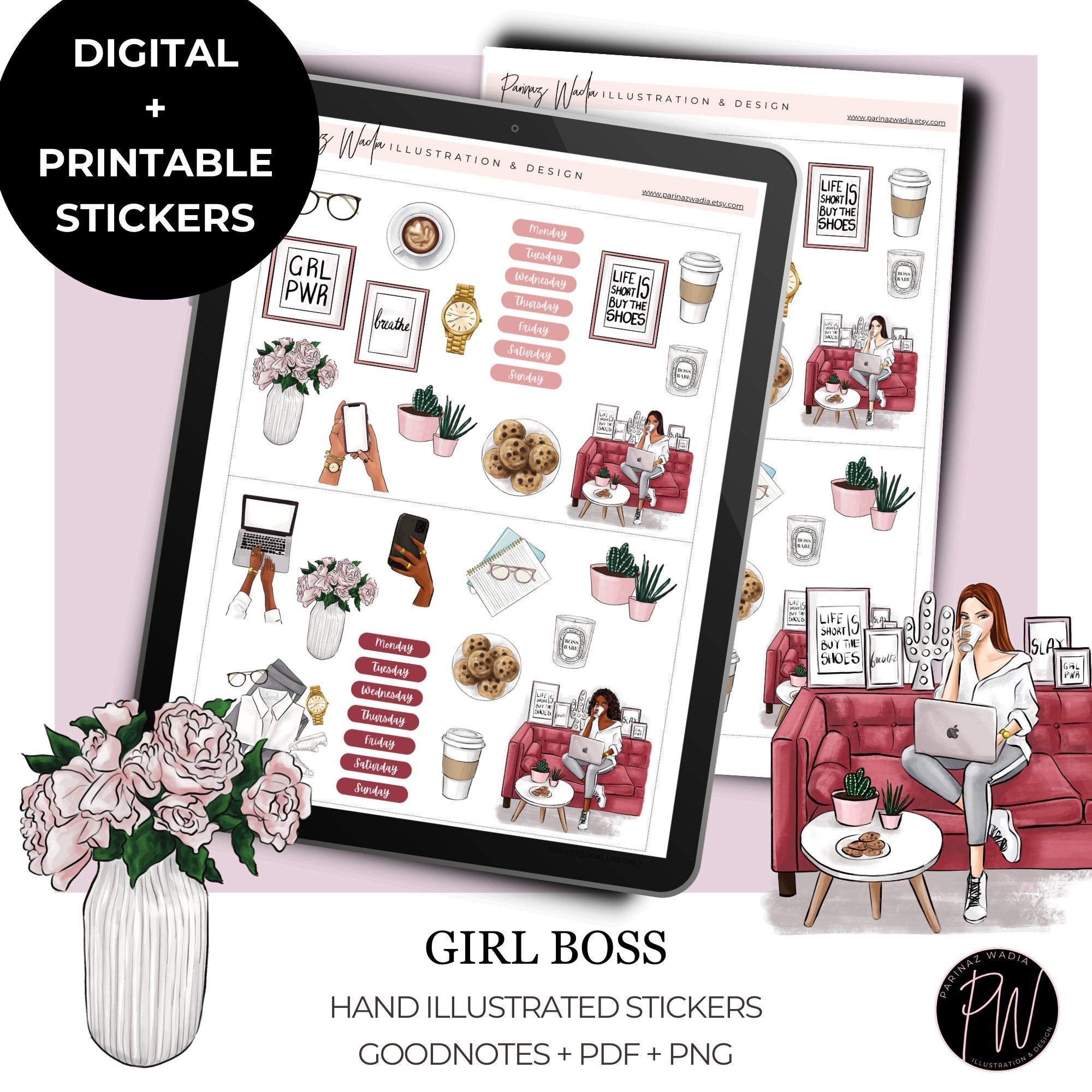 Girl Boss Planner Stickers: Digital Dolls, Printable Stickers ...