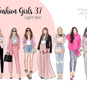 Fashion Girls 37 - Light Skin Fashion illustration clipart, printable art, instant download, fashion print, watercolor clipart