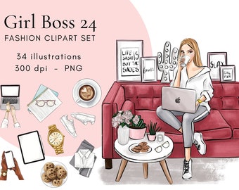 Girl boss 24 fashion illustration clipart PNG, sublimation
