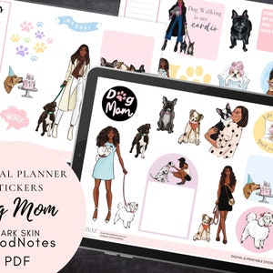 Dog Mom - Dark skin stickers Digital GoodNotes File and Printable PDF, instant download