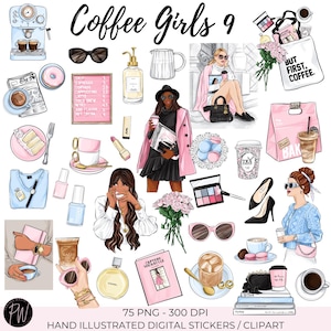 Coffee Girls Clipart: Fashion Illustration PNG Bundle (Digital Download)