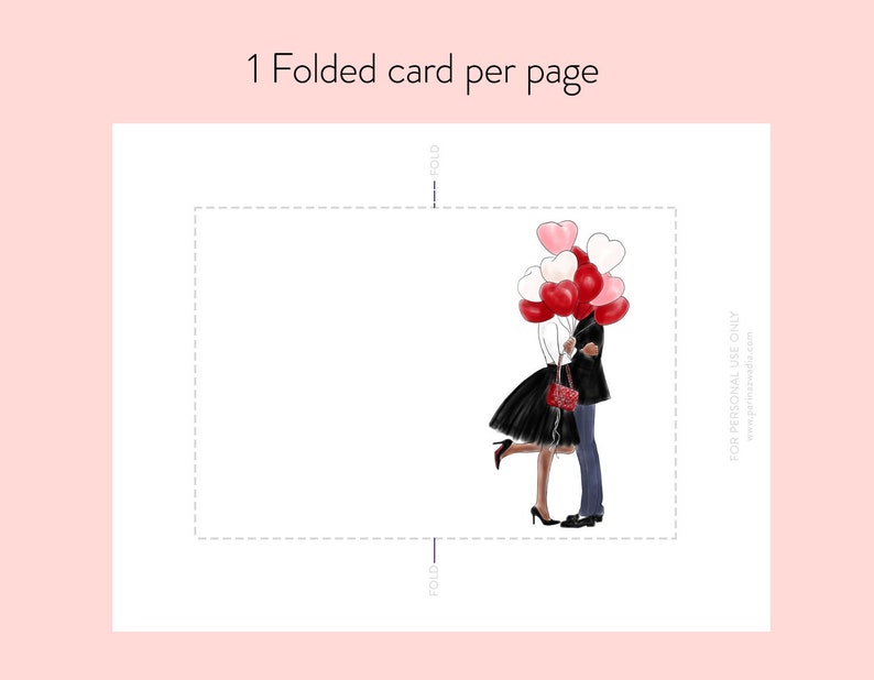 fashion illustration Dark Skin instant download Fashion note cards Printable Note Cards Couple with Balloons