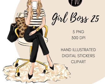 Fashion Girl Watercolor Clipart: Hand-Drawn Coffee Girl (Digital Download)