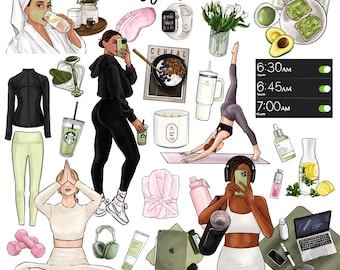 Self Care Planner Stickers: Hand-Drawn Clipart PNG Bundle (Digital Download)