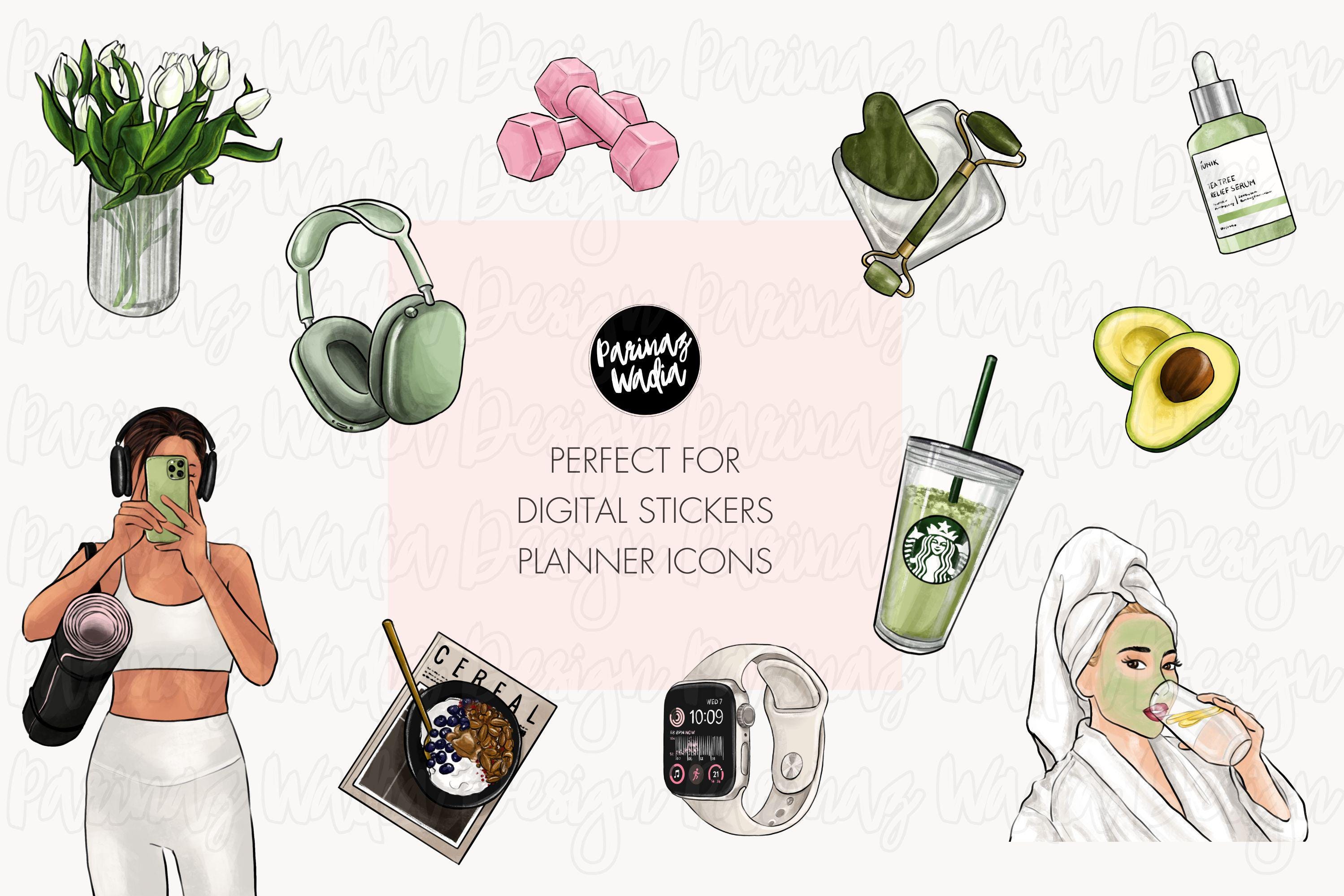 Self Care Planner Stickers: Hand-drawn Clipart PNG Bundle (digital ...