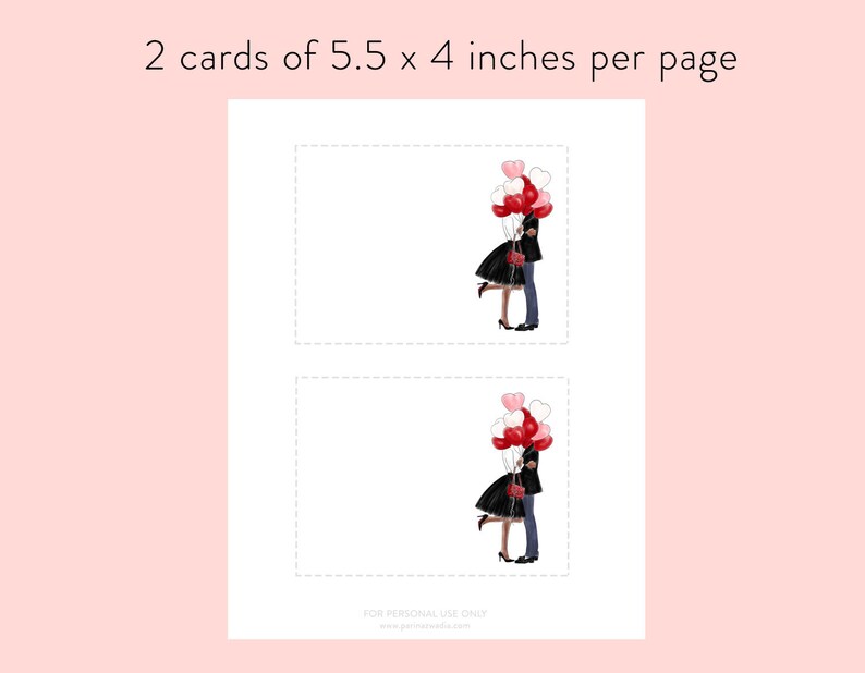 fashion illustration Dark Skin instant download Fashion note cards Printable Note Cards Couple with Balloons
