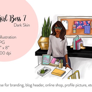 Girl Boss 7- Dark skin Fashion illustration, printable art, instant download, fashion print, watercolor illustration, sublimation