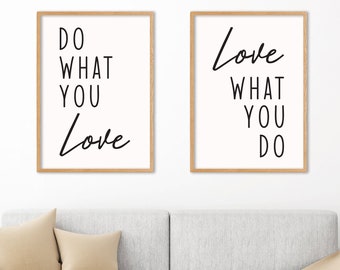 Do What You Love, Motivational Quote Prints, Minimalist Home Wall Art, Set of 2