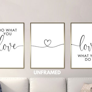Do What You Love, Love What You Do, Motivational/Inspirational Quote, Set of 3 Poster Prints, Home Wall Art Décor, Minimalist Art