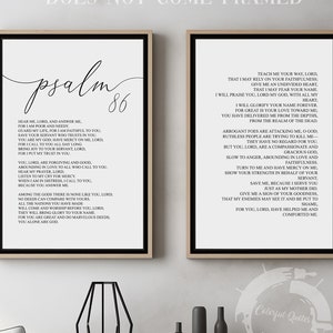 May include: Two black framed prints with white backgrounds and black text. The prints feature the text "Psalm 86" and the full text of Psalm 86.