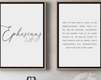 Ephesians 3:20-21, Bible Verse Quote, Set of 2 Poster Prints, Christian Home Wall Art Décor, Minimalist Art, Multiple Sizes